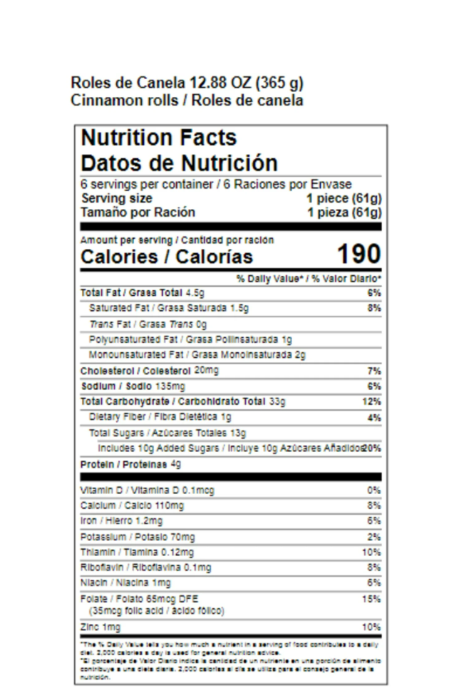 Roles de Canela con Pasas / Cinnamon Rolls with Raisins -  Bimbo - 12.88 oz