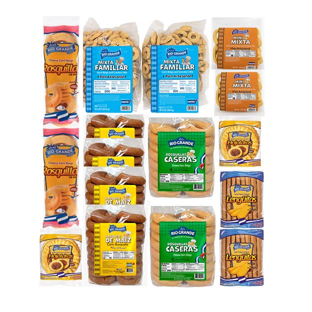 Super Combo Hecho en Honduras Rio Grande Foods Incluye: Rosquillas, Hojaldras/ Tustacas, Rosquetes, Mini Mixtas, Rosquilla Caseras, Lengüitas, Mini Mixtas y Mixtas Familiar.