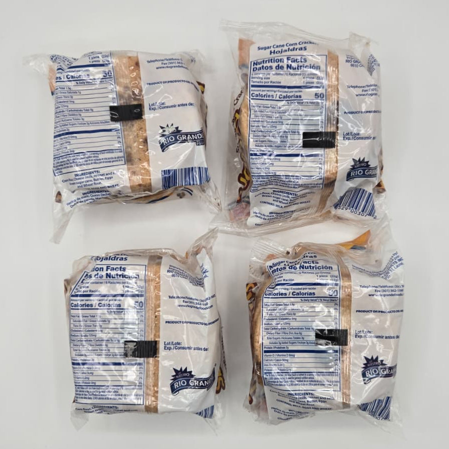 
                  
                    Hojaldras/ Tustacas – 4 Pack de 4.7 oz c/u (18.8 oz en total  24 tustacas) – Hechas en Honduras / Tustacas – 4-Pack, 4.7 oz each (18.8 oz total / approx. 24 crackers) – Product of Honduras / Sugar Cane Corn Crackers
                  
                