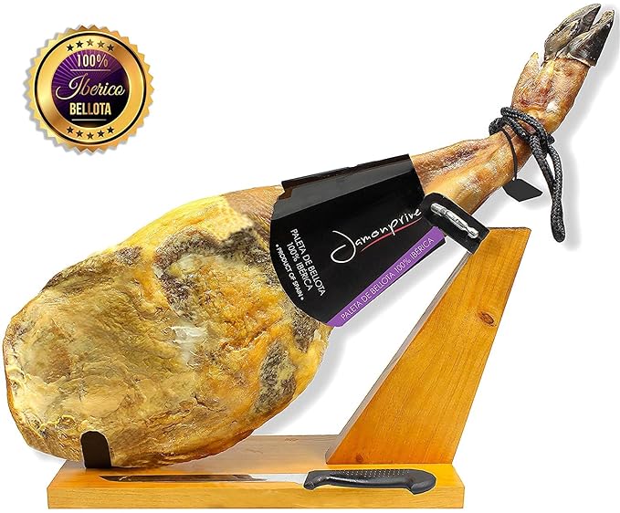 100% Purebred Ibérico Bellota Ham (Shoulder) Bone-In from Spain - 100% Ibérico de Bellota Pata Negra Ham (Paleta Ibérica) - 16.8 lb