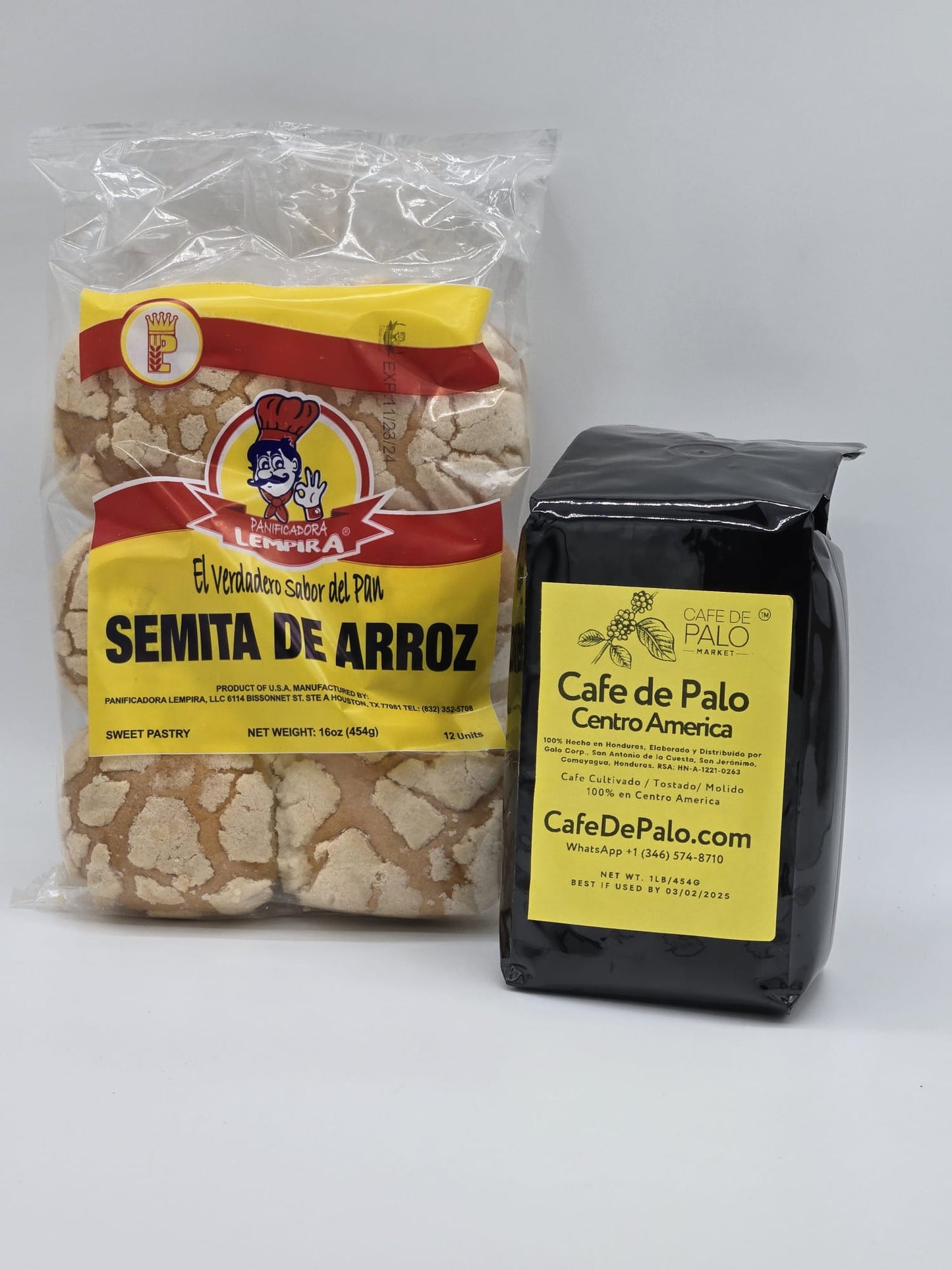 Combo Semita de Arroz Lempira - 16 oz + 1 Libra de Café de Palo Centro América / Rice Semita Bread + 1 Pound of Café de Palo Centro América