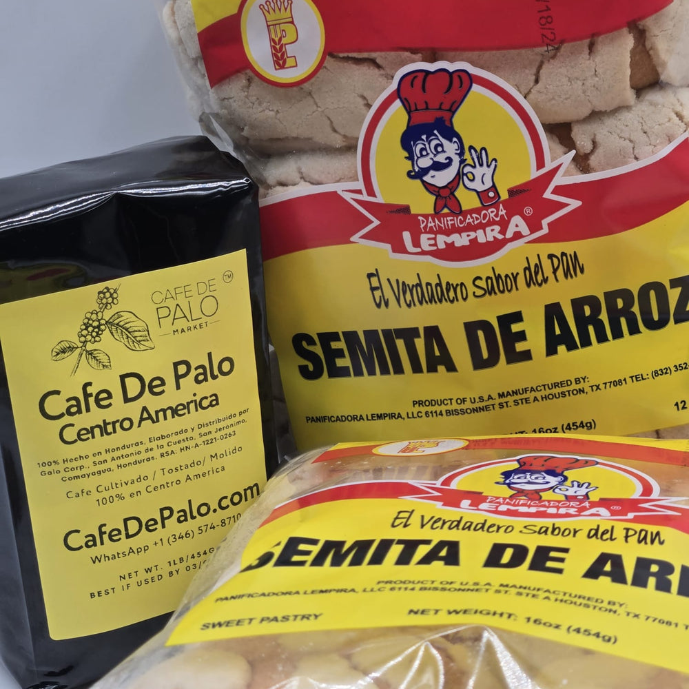 Combo 2 Semitas de Arroz Lempira - 16 oz + 1 Libra de Café de Palo Centro América / 2 Rice Semita Bread + 1 Pound of Café de Palo Centro América