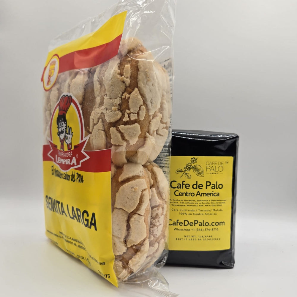 
                  
                    Combo Semita Larga Lempira - 18.2 oz + 1 Libra de Café de Palo Centro América / Long Semita Bread + 1 Pound of Café de Palo Centro América
                  
                