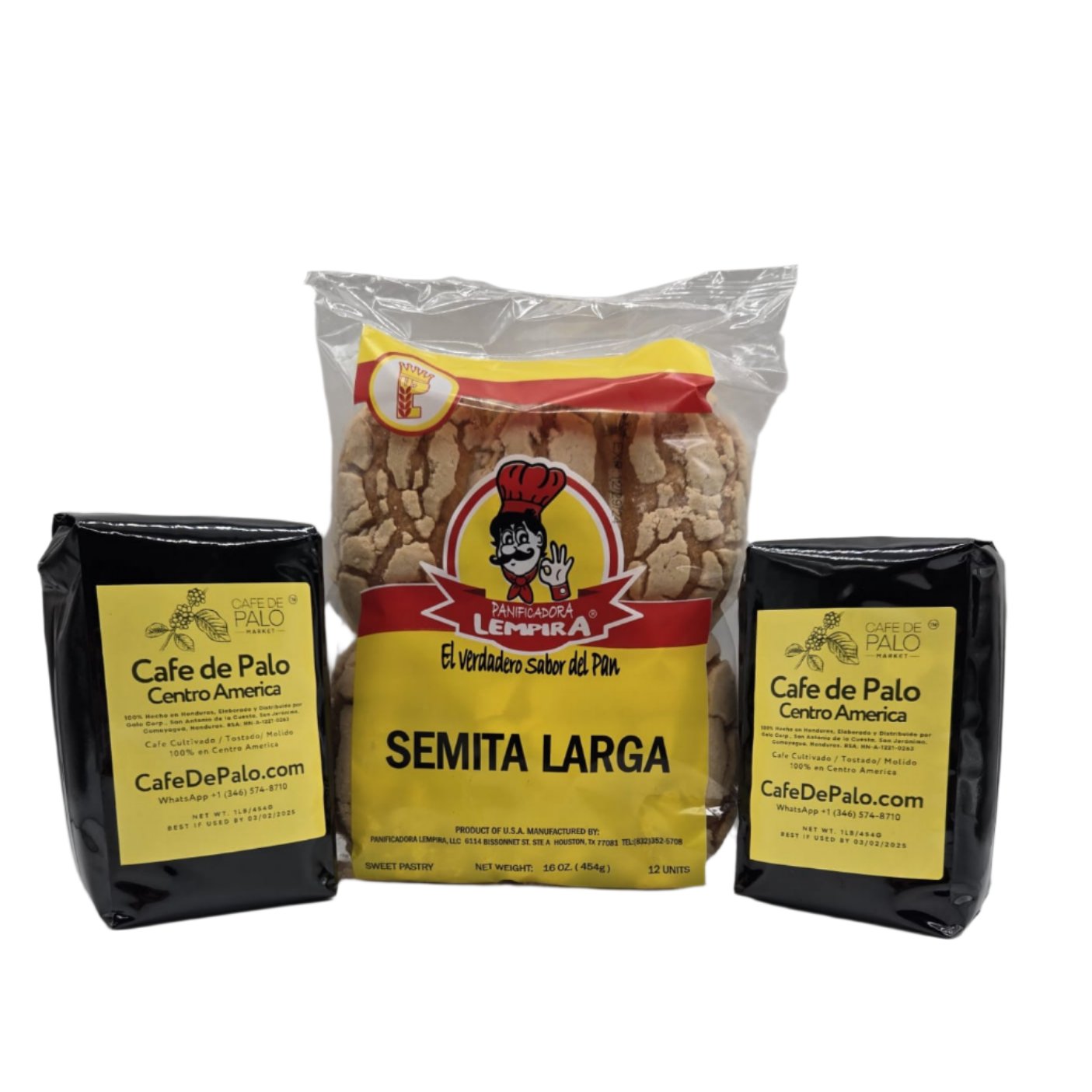 Combo Semita Larga Lempira - 18.2 oz + 2 Libras de Café de Palo Centro América / Long Semita Bread + 2 Pounds of Café de Palo Centro América