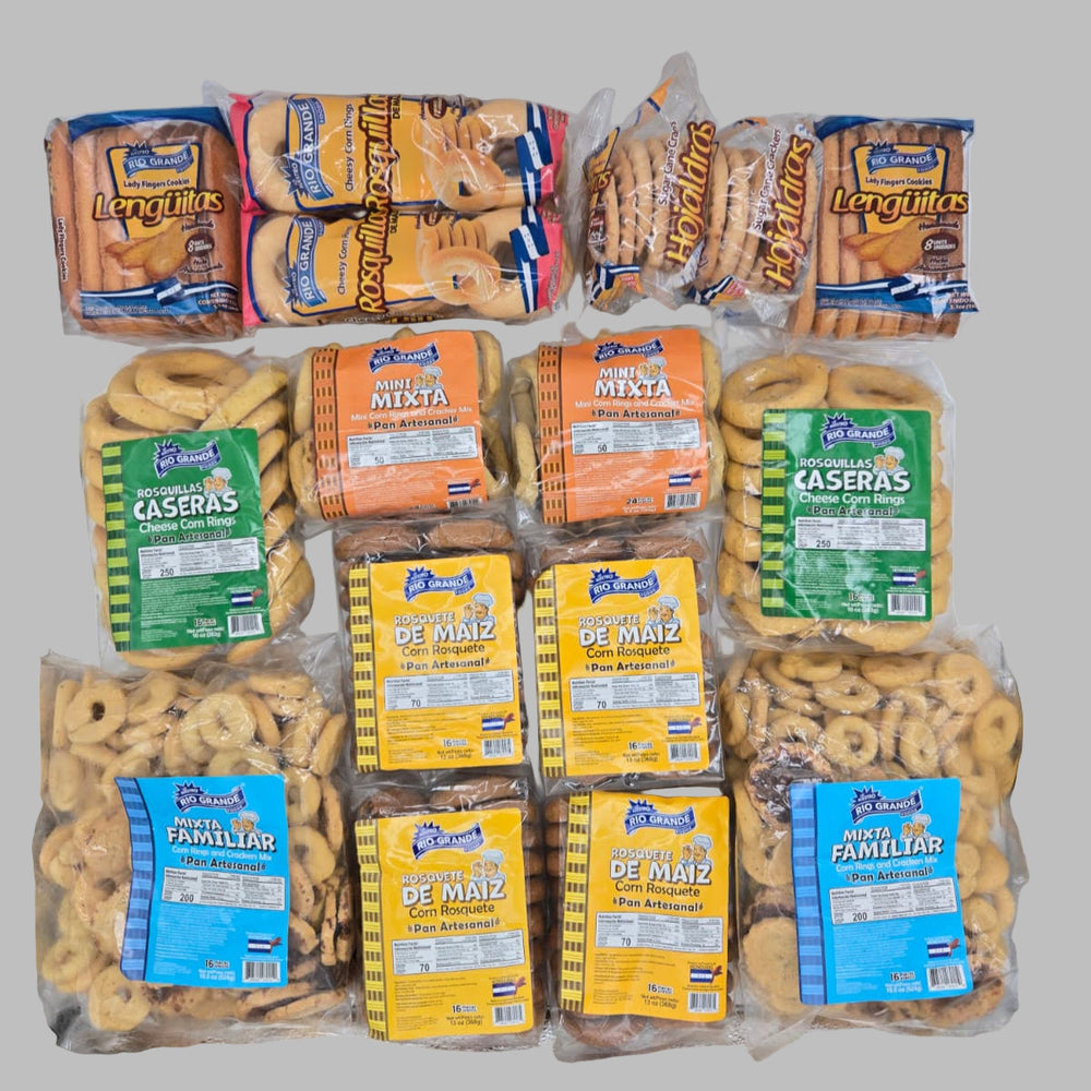 Combo 9.3 Lbs  100% Hecho en Honduras Incluye: Rosquillas, Hojaldras/ Tustacas, Rosquetes, Mini Mixtas, Rosquilla Caseras, Lengüitas, Mini Mixtas y Mixtas Familiar.