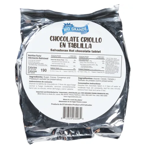 
                  
                    Chocolate Criollo en Tablilla - Producto de El Salvador / Salvadoran Hot Chocolate Tablet - Río Grande  - 14 oz
                  
                