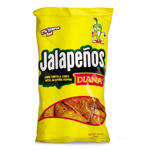 Tortillas Chips Jalapeños - Producto de El Salvador / Corn Tortilla Chips with Jalapeño Pepper - Diana 3.84 oz