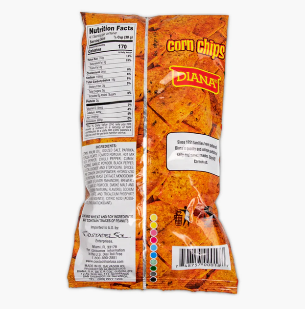 Corn Chips Hot -  Producto de El Salvador - Diana - 4.50 oz