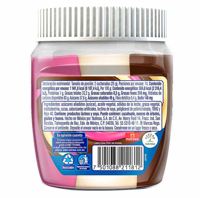 Nucita Untable Trisabor (fresa, vainilla, chocolate) / Nucita Trisabor Spread (strawberry, vanilla, chocolate)- Producto de México - 12.3 oz