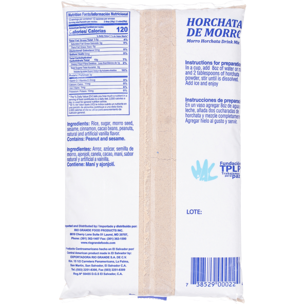 Horchata de Morro / Morro Horchata Drink Mix - Producto de El Salvador -  Rio Grande - 12 oz