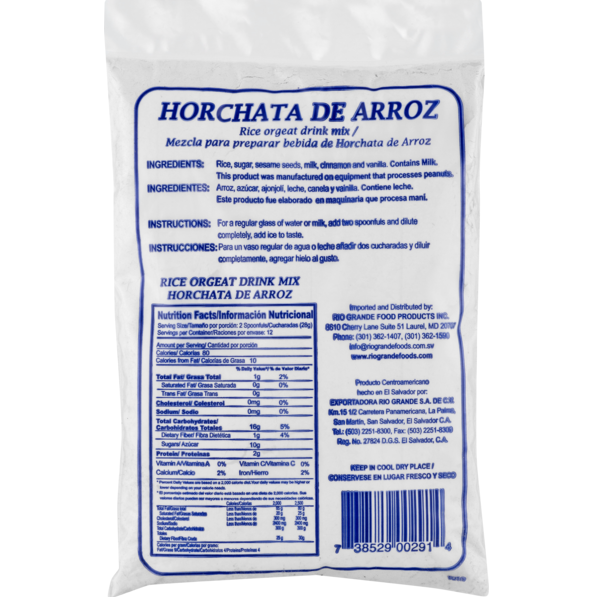 Horchata de arroz - Producto de El Salvador / Rice Horchata Drink Mix - Río Grande - 12 oz