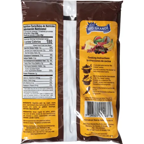 
                  
                    Cobertura de Chocolate para Chocobananos y Frutas Congeladas - Producto de El Salvador / Chocolate Coating for Bananas and Frozen Fruits - Río Grande - 14 oz
                  
                