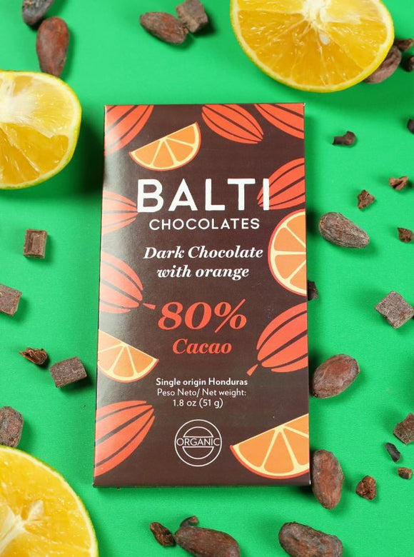 Balti Chocolate Dark 80% Cacao with Orange size 1.8 oz/ 50g